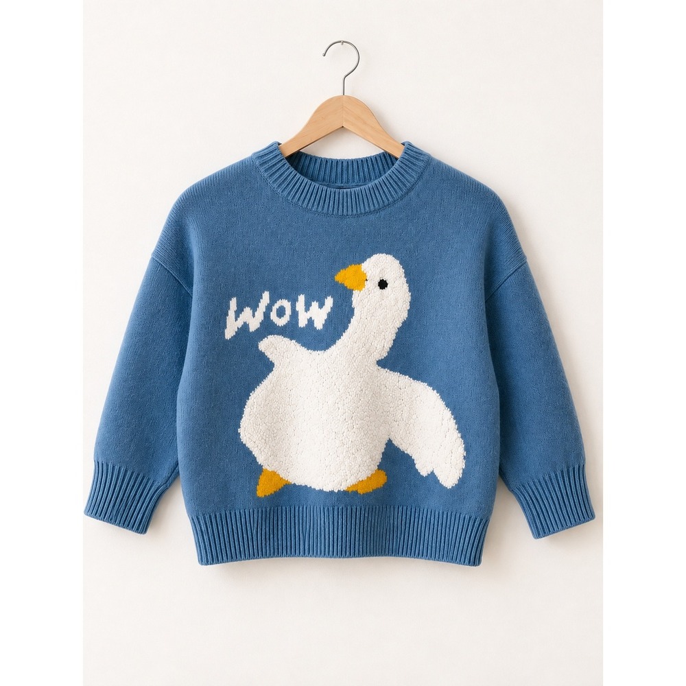 Aelfric Eden Wow Duck Thick Jacquard Sweater S Blue Boxy Knit Cottagecore